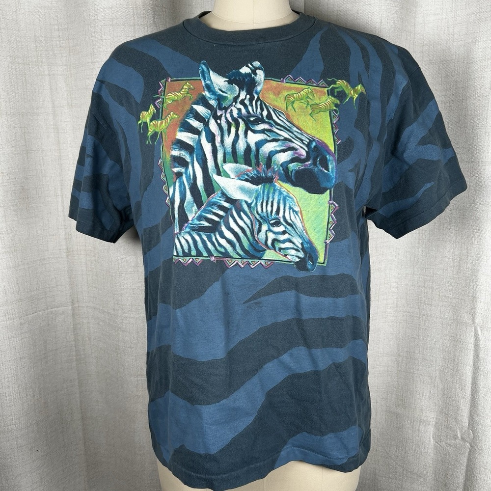 Vintage Hanes Beefy-T Mens Large Zebra Zoo Atlanta Blue T-Shirt Single Stitch